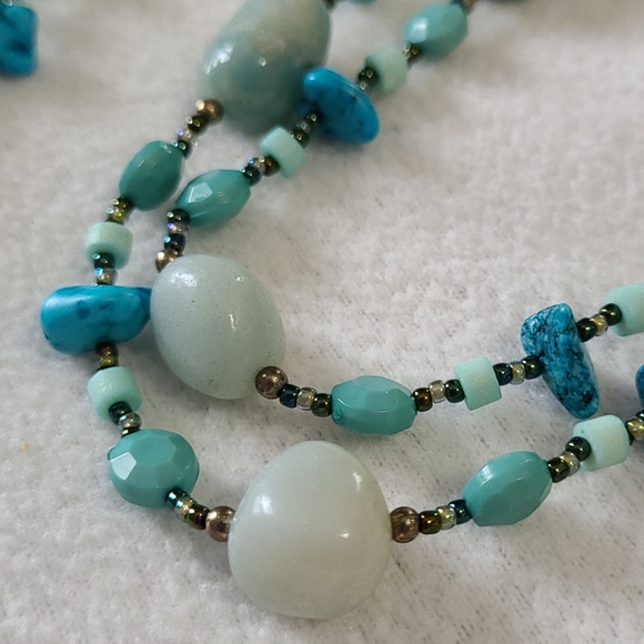 Dragonfly Artisan Necklace Hand Crafted Beaded Turquoise Stones Crystals 16.5" - Picture 8 of 14